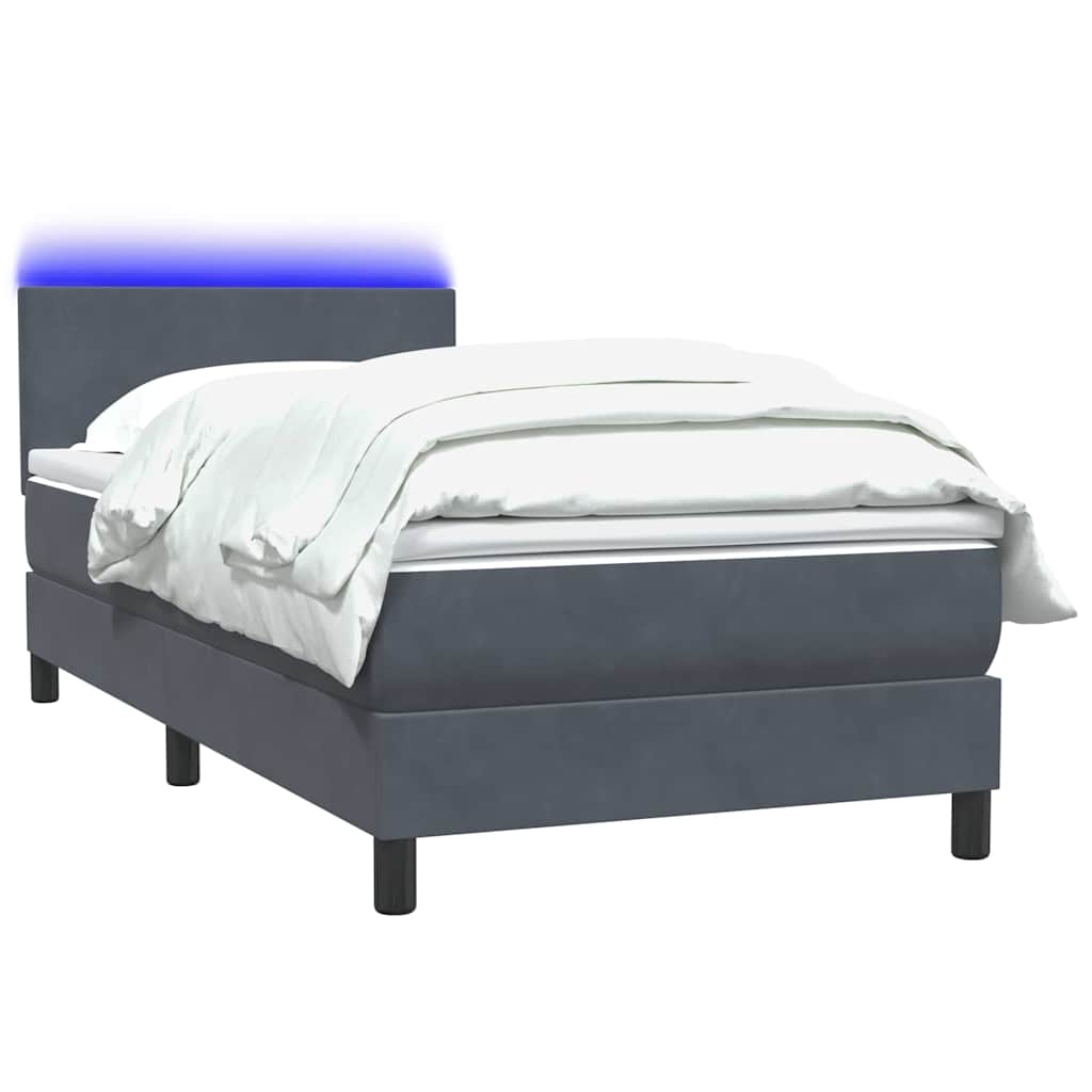 Box Spring Postel S Matrací A Led Tmavě Šedá 80X210 Cm Samet