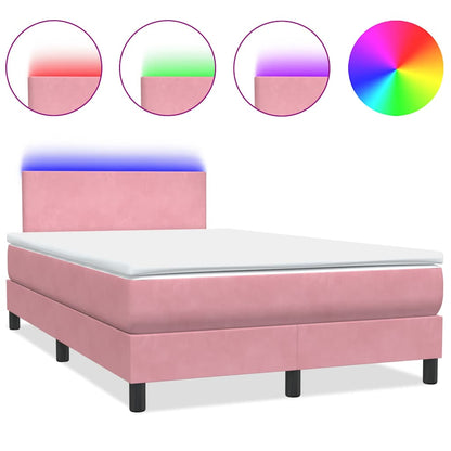Box Spring Postel S Matrací A Led Růžová 120X210 Cm Samet