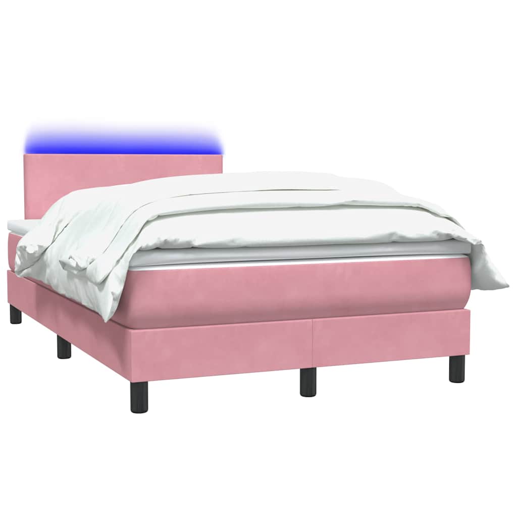 Box Spring Postel S Matrací A Led Růžová 120X210 Cm Samet