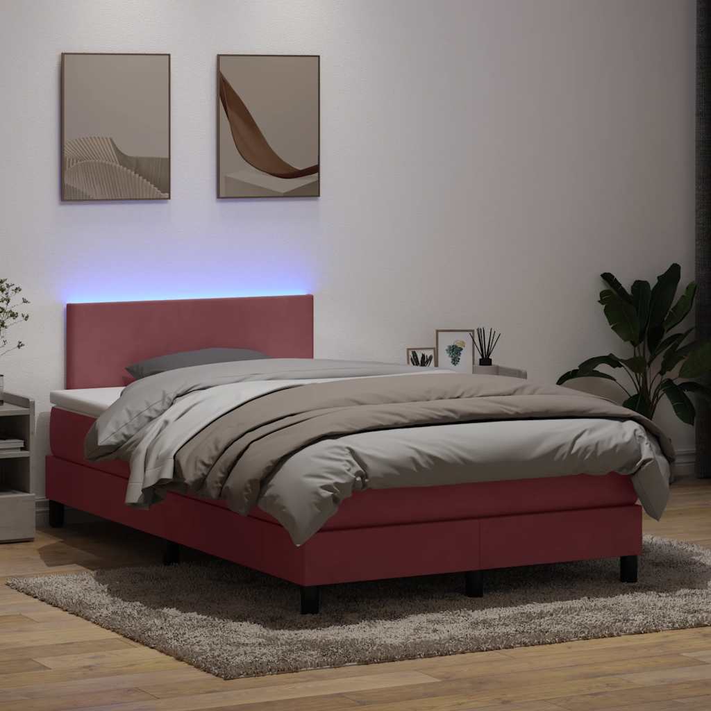 Box Spring Postel S Matrací A Led Růžová 120X210 Cm Samet