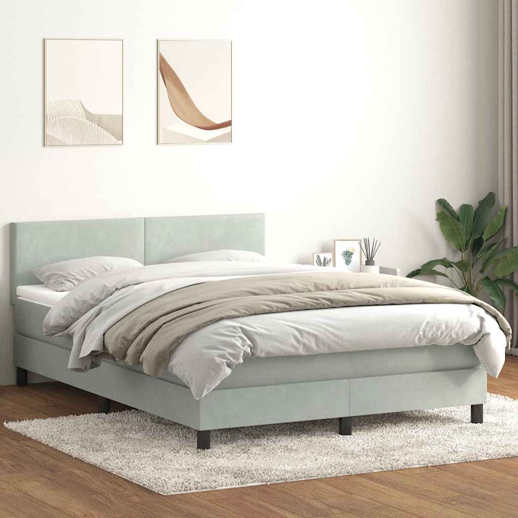 Box Spring Postel S Matrací A Led Samet Světle Šedá