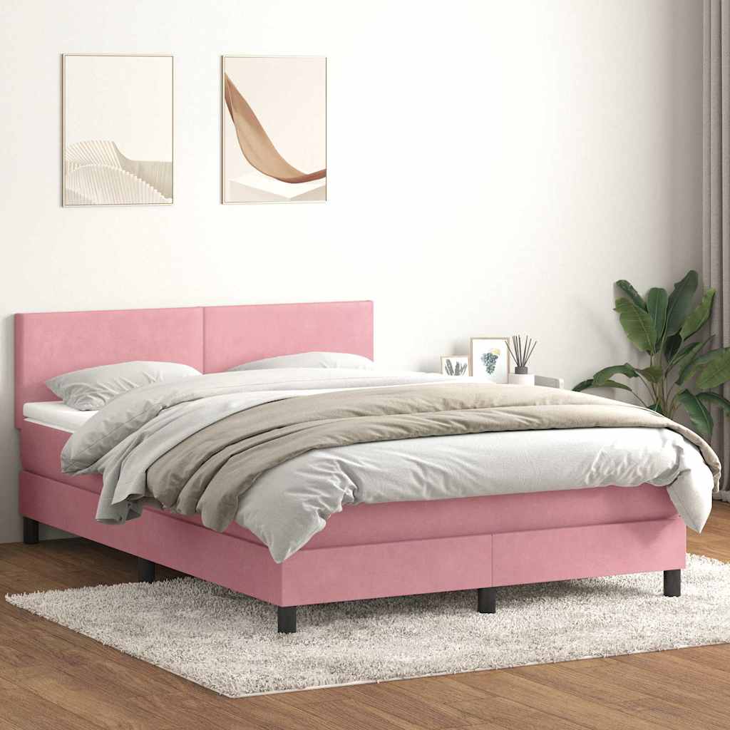 Box Spring Postel S Matrací A Led Samet Růžová