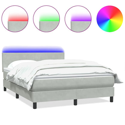 Box Spring Postel S Matrací A Led Světle Šedá 160X210 Cm Samet
