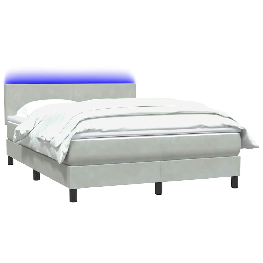 Box Spring Postel S Matrací A Led Světle Šedá 160X210 Cm Samet