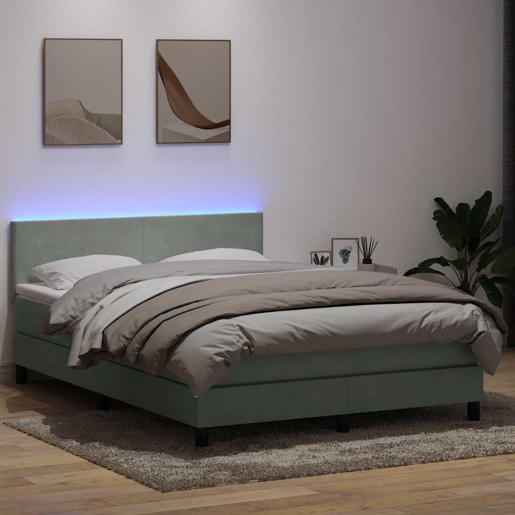 Box Spring Postel S Matrací A Led Světle Šedá 160X210 Cm Samet