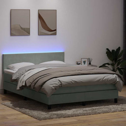 Box Spring Postel S Matrací A Led Světle Šedá 160X210 Cm Samet
