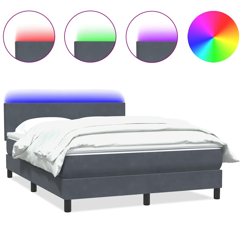 Box Spring Postel S Matrací A Led Tmavě Šedá 160X210 Cm Samet