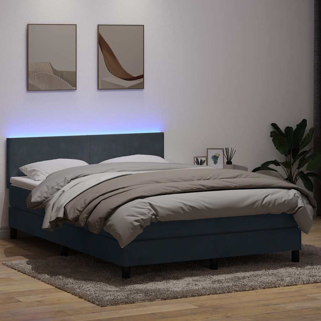 Box Spring Postel S Matrací A Led Tmavě Šedá 160X210 Cm Samet