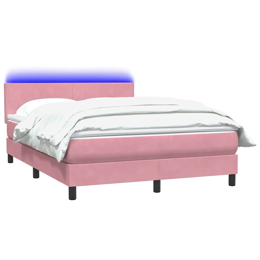 Box Spring Postel S Matrací A Led Růžová 160X210 Cm Samet