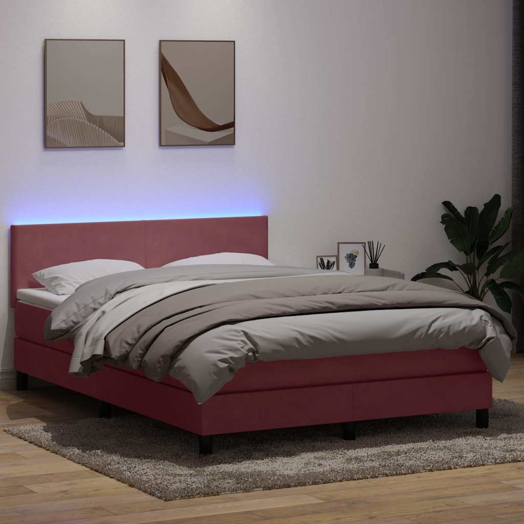 Box Spring Postel S Matrací A Led Růžová 160X210 Cm Samet