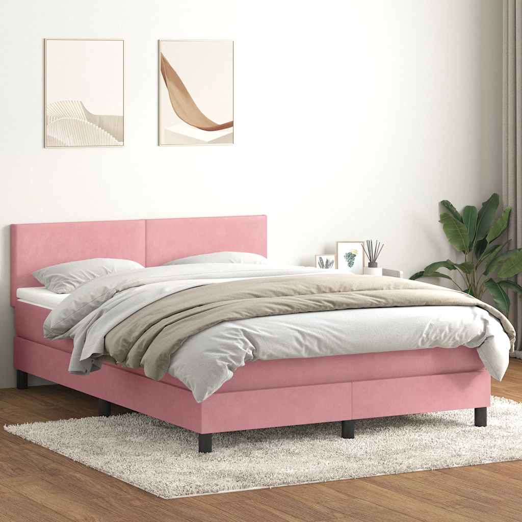 Box Spring Postel S Matrací A Led Růžová 160X210 Cm Samet
