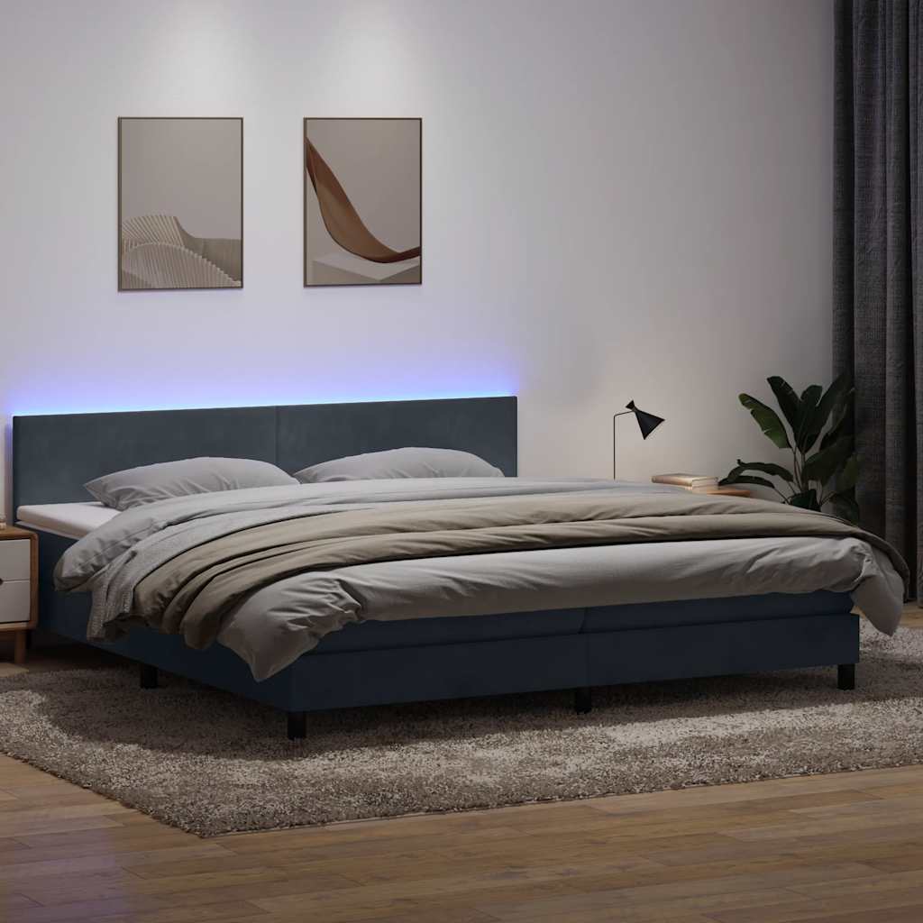 Box Spring Postel S Matrací A Led Samet Tmavě Šedá