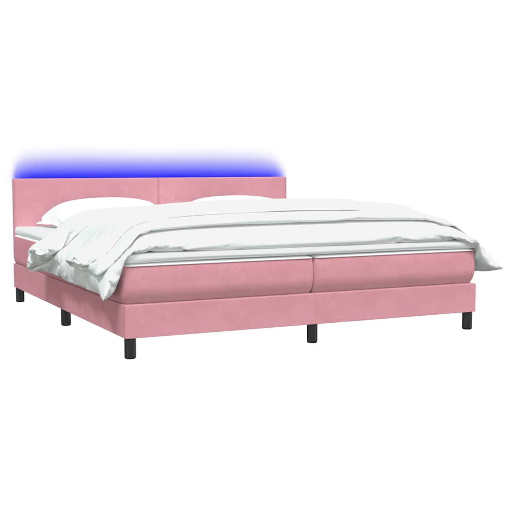 Box Spring Postel S Matrací A Led Růžová 180X210 Cm Samet