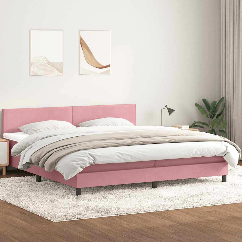 Box Spring Postel S Matrací A Led Růžová 180X210 Cm Samet