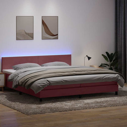Box Spring Postel S Matrací A Led Růžová 180X210 Cm Samet