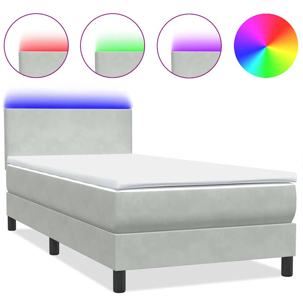 Box Spring Postel S Matrací A Led Světle Šedá 80X220 Cm Samet