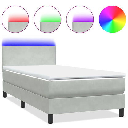 Box Spring Postel S Matrací A Led Světle Šedá 80X220 Cm Samet