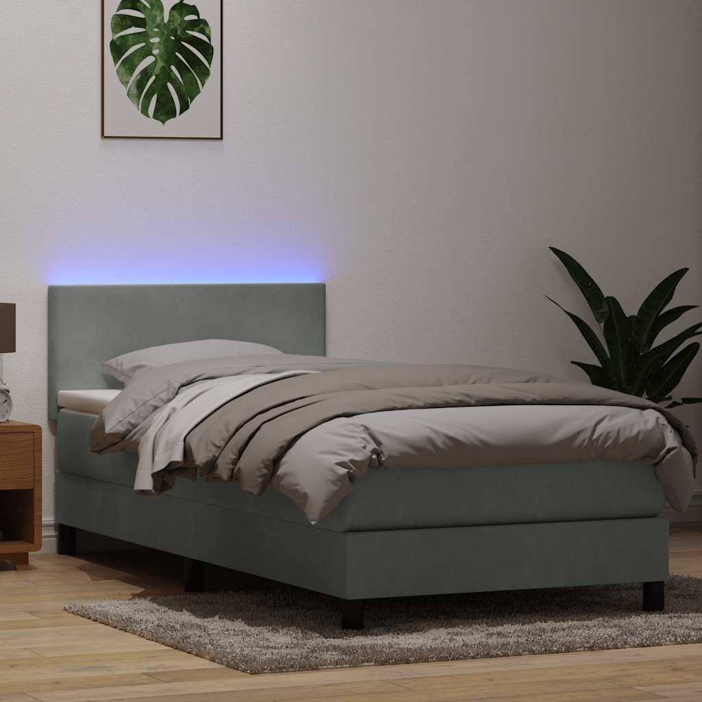 Box Spring Postel S Matrací A Led Světle Šedá 80X220 Cm Samet