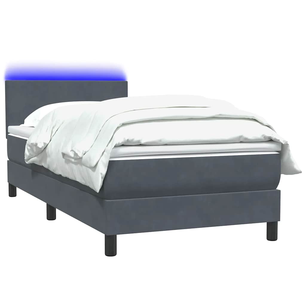 Box Spring Postel S Matrací A Led Tmavě Šedá 80X220 Cm Samet