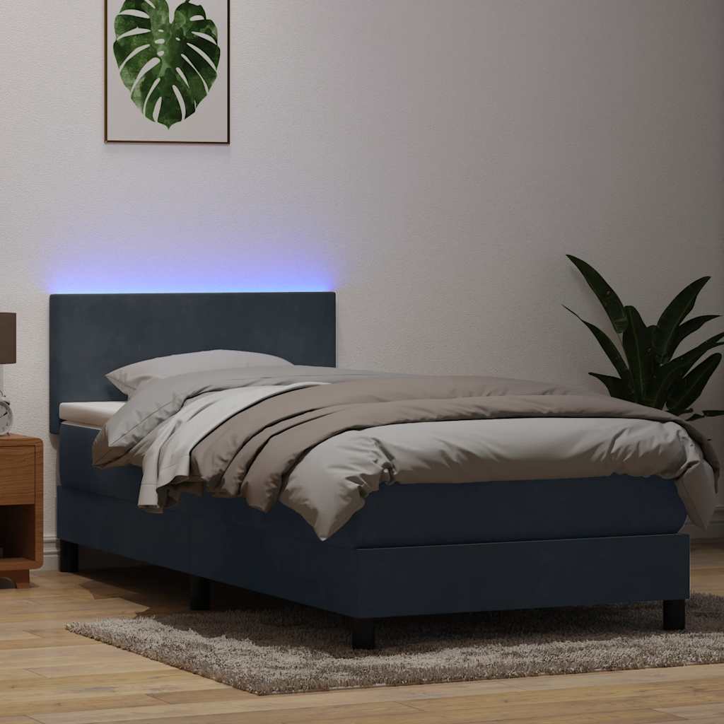 Box Spring Postel S Matrací A Led Tmavě Šedá 80X220 Cm Samet
