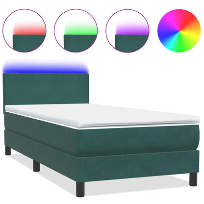 Box Spring Postel S Matrací A Led Tmavě Zelená 80X220 Cm Samet