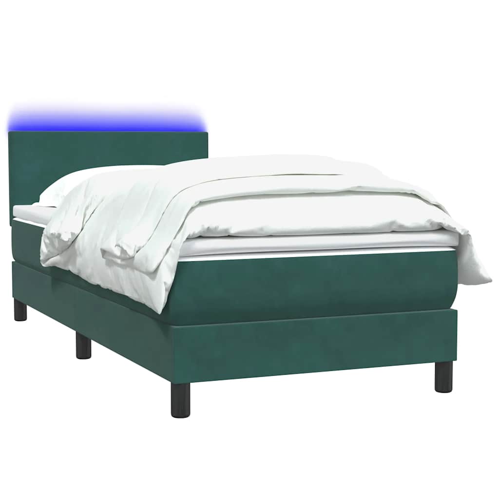 Box Spring Postel S Matrací A Led Tmavě Zelená 80X220 Cm Samet