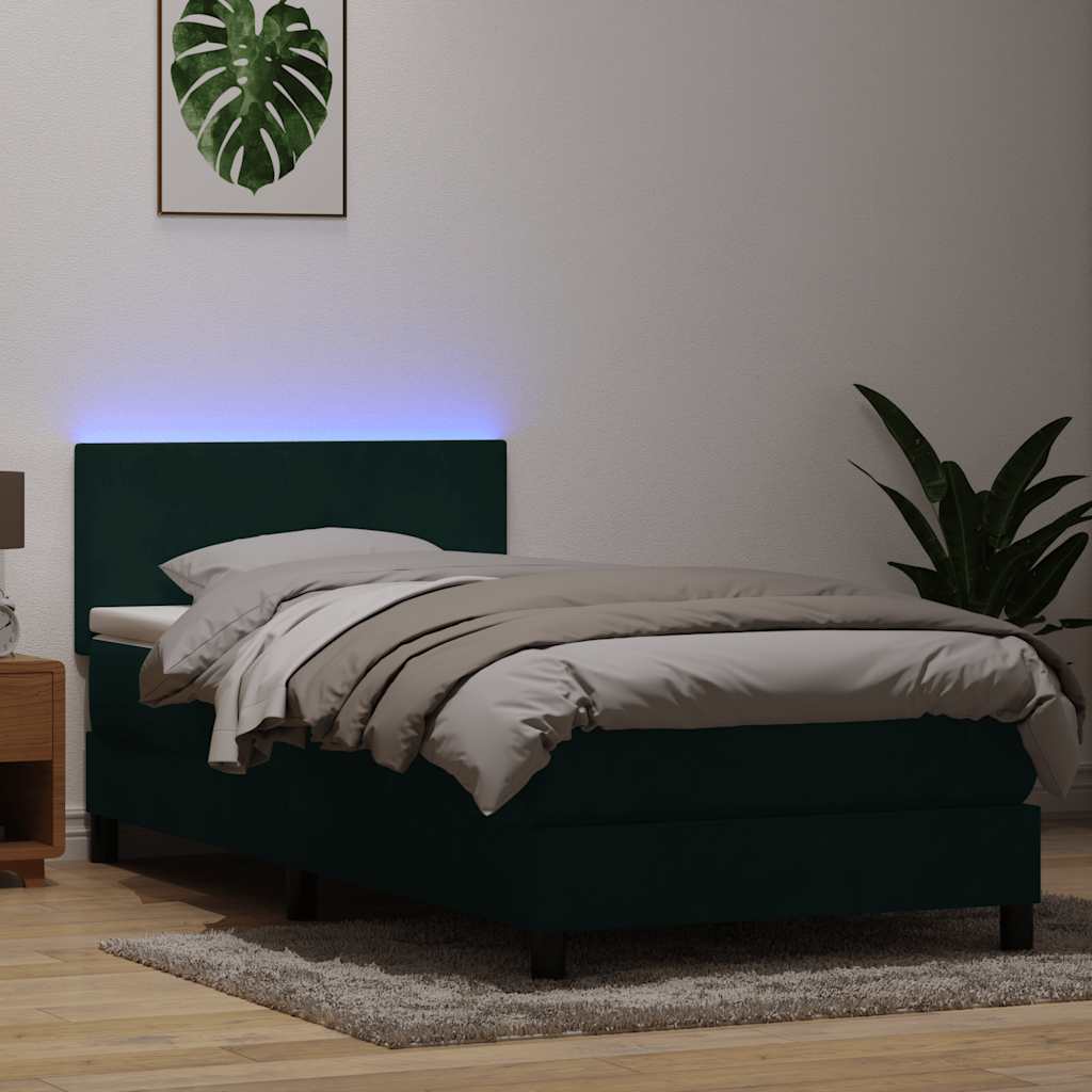 Box Spring Postel S Matrací A Led Tmavě Zelená 80X220 Cm Samet