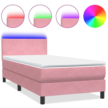 Box Spring Postel S Matrací A Led Růžová 80X220 Cm Samet