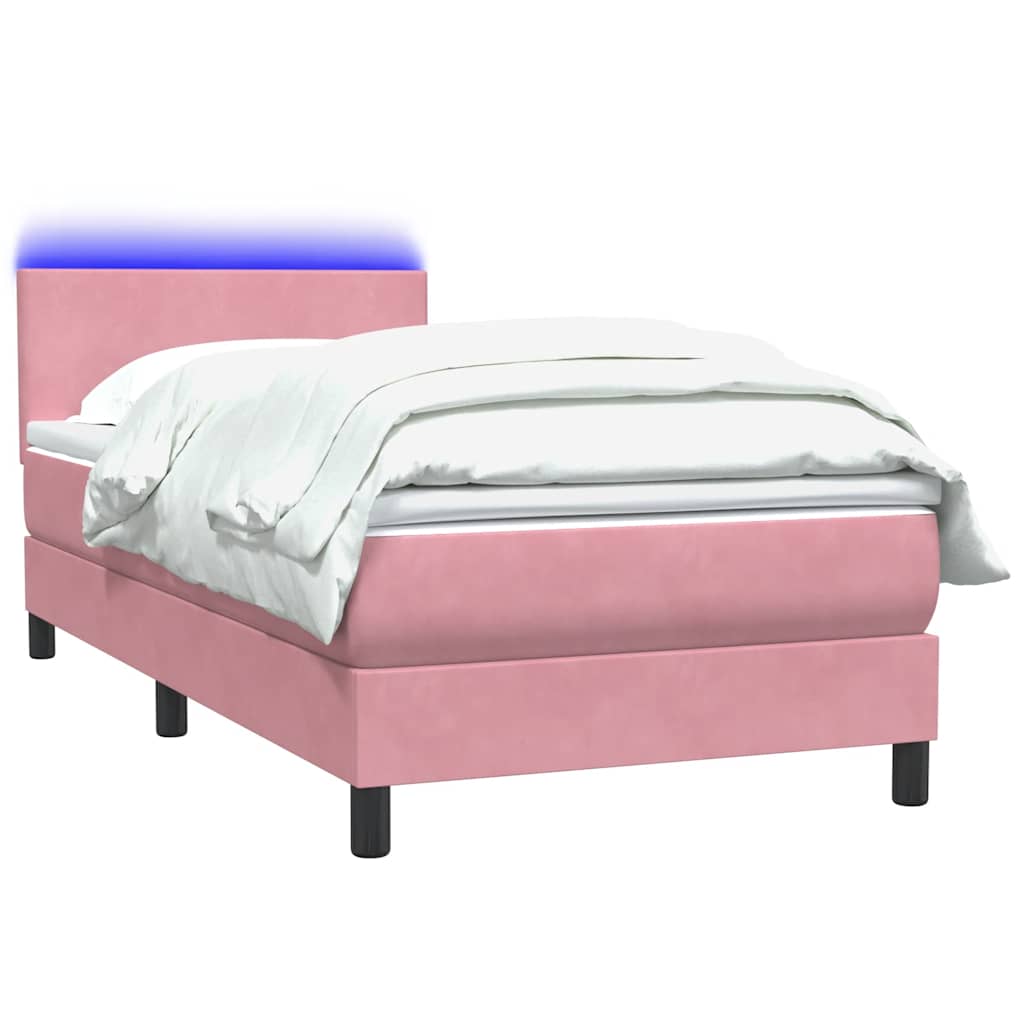 Box Spring Postel S Matrací A Led Růžová 80X220 Cm Samet