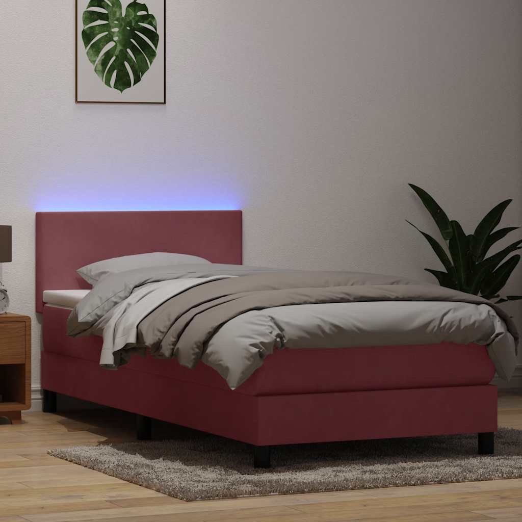 Box Spring Postel S Matrací A Led Růžová 80X220 Cm Samet
