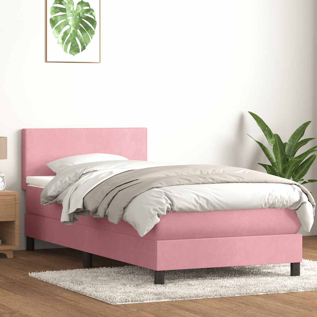 Box Spring Postel S Matrací A Led Samet Růžová
