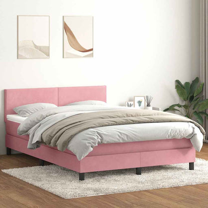Box Spring Postel S Matrací A Led Růžová 140X220 Cm Samet