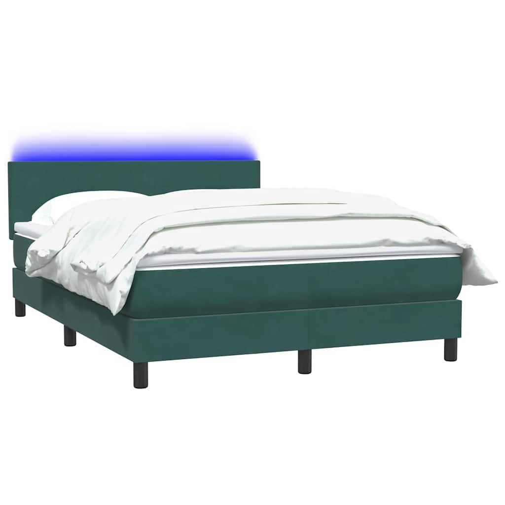Box Spring Postel S Matrací A Led Tmavě Zelená 160X220 Cm Samet