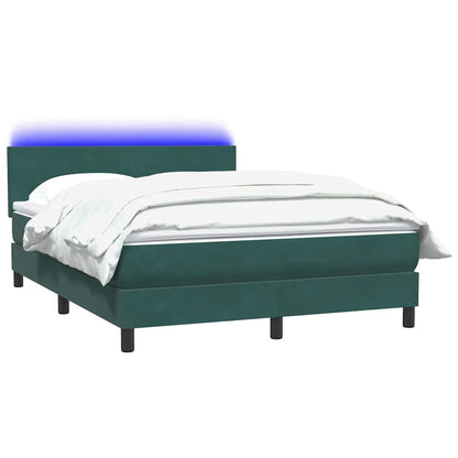 Box Spring Postel S Matrací A Led Tmavě Zelená 160X220 Cm Samet