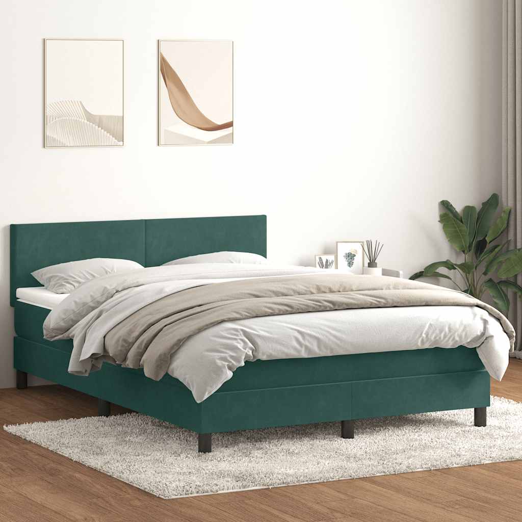 Box Spring Postel S Matrací A Led Tmavě Zelená 160X220 Cm Samet