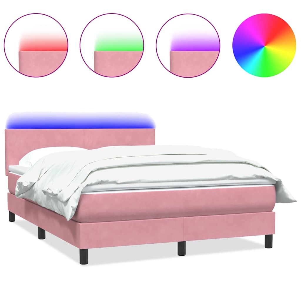 Box Spring Postel S Matrací A Led Růžová 160X220 Cm Samet