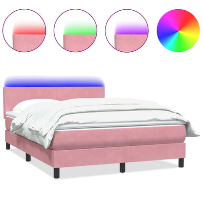Box Spring Postel S Matrací A Led Růžová 160X220 Cm Samet