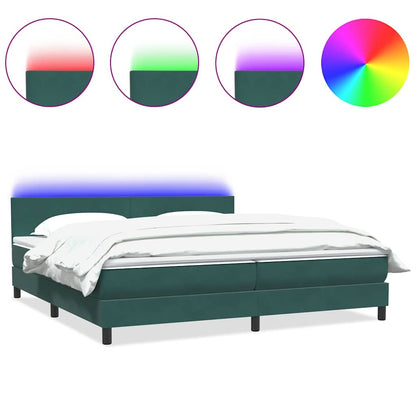 Box Spring Postel S Matrací A Led Tmavě Zelená 180X220 Cm Samet