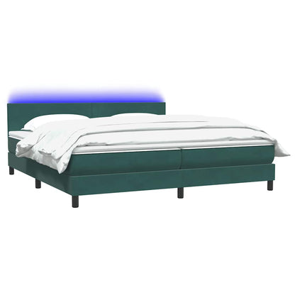 Box Spring Postel S Matrací A Led Tmavě Zelená 180X220 Cm Samet
