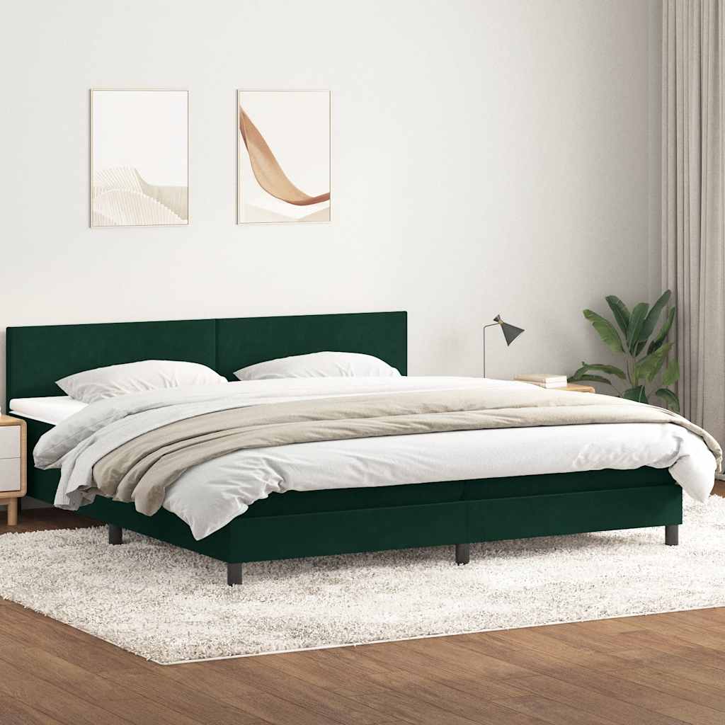 Box Spring Postel S Matrací A Led Tmavě Zelená 180X220 Cm Samet