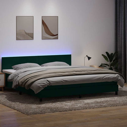 Box Spring Postel S Matrací A Led Tmavě Zelená 180X220 Cm Samet