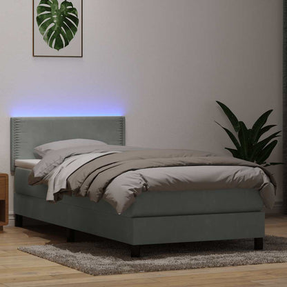 Box Spring Postel S Matrací A Led Světle Šedá 80X210 Cm Samet