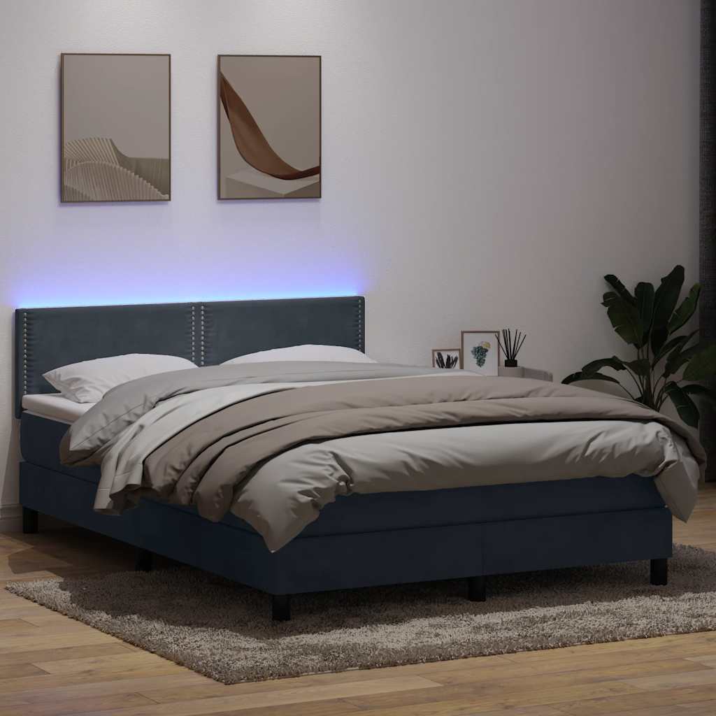 Box Spring Postel S Matrací A Led Samet Tmavě Šedá