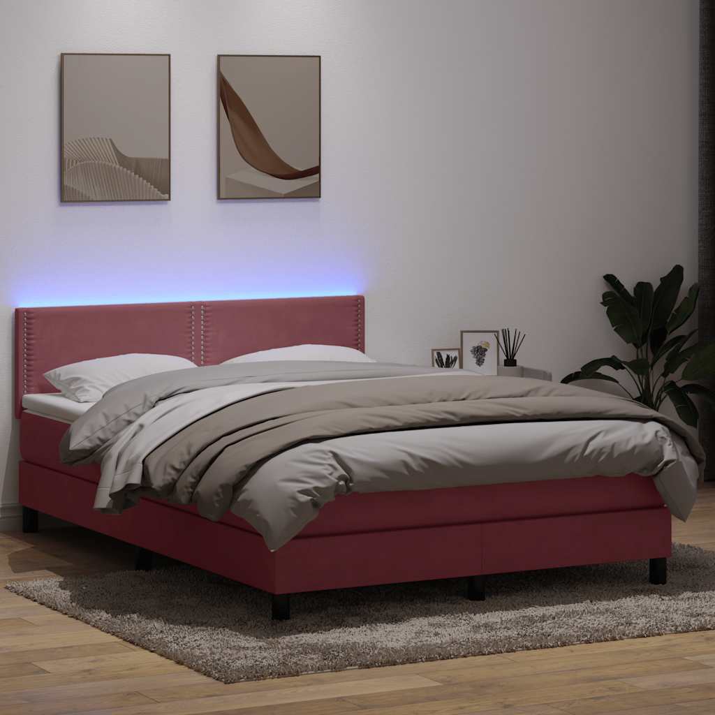Box Spring Postel S Matrací A Led Samet Růžová