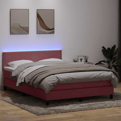 Box Spring Postel S Matrací A Led Samet Růžová