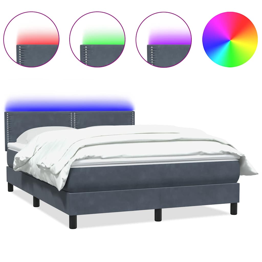 Box Spring Postel S Matrací A Led Tmavě Šedá 160X210 Cm Samet