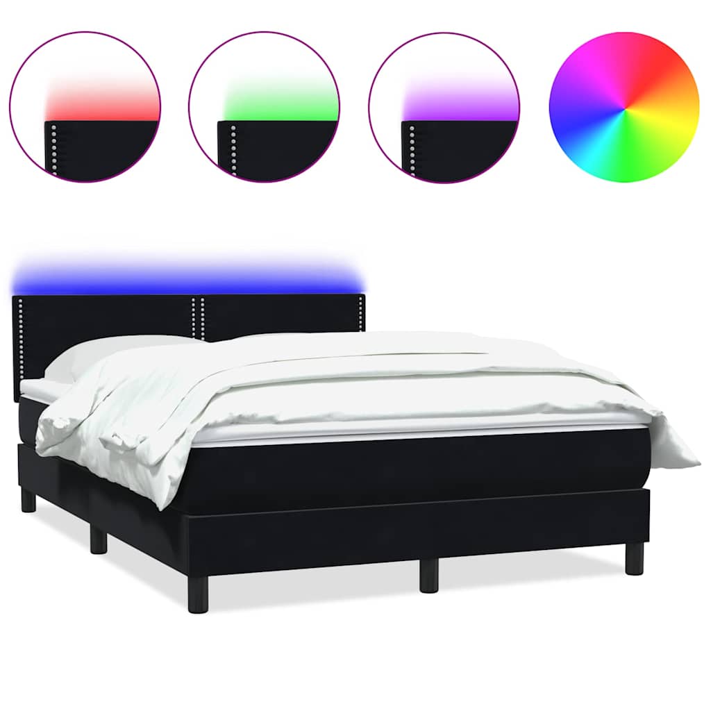Box Spring Postel S Matrací A Led Černá 160X210 Cm Samet