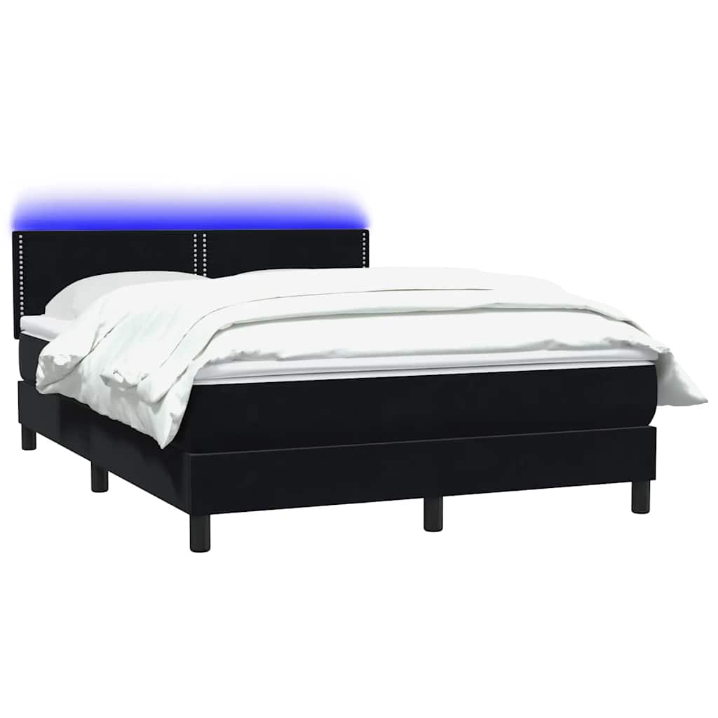 Box Spring Postel S Matrací A Led Černá 160X210 Cm Samet