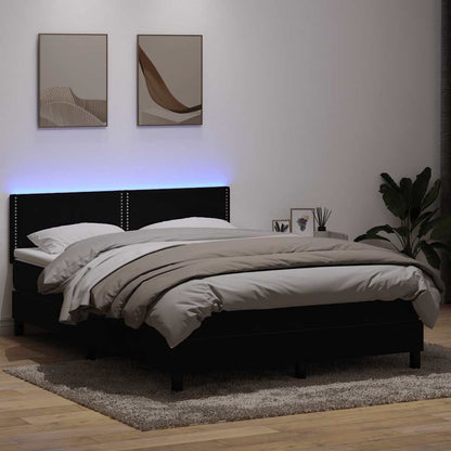 Box Spring Postel S Matrací A Led Černá 160X210 Cm Samet