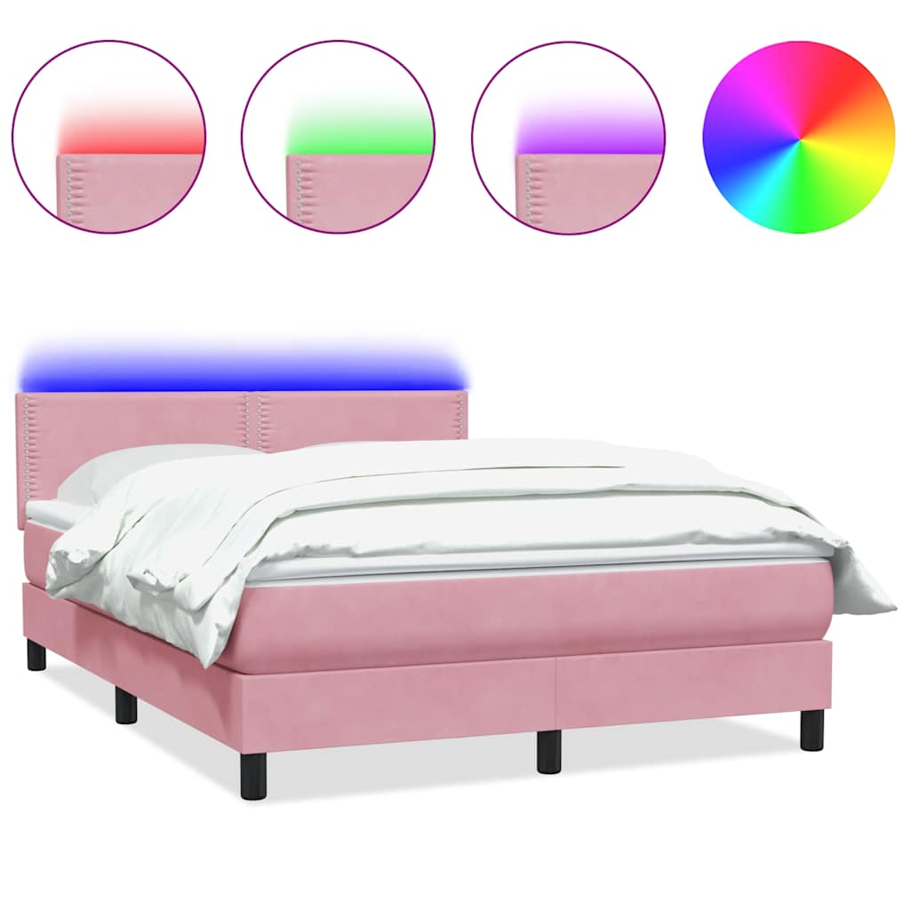 Box Spring Postel S Matrací A Led Růžová 160X210 Cm Samet